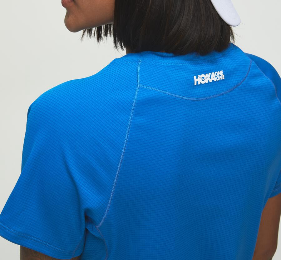 Hoka One One Womens Tops - Performance Utility SS - Blue - JCVH10489